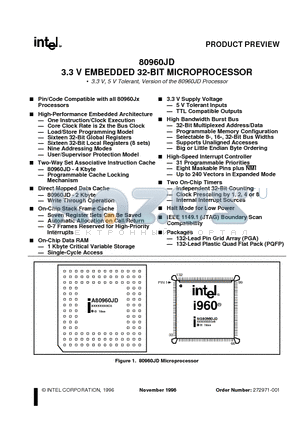 A80960JD-66 datasheet - 3.3 V EMBEDDED 32-BIT MICROPROCESSOR