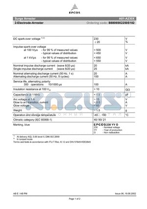 A81-A230X datasheet - 2-Electrode-Arrester