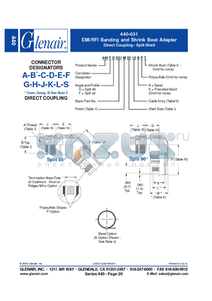 440AD031M10 datasheet - EMI/RFI Banding and Shrink Boot Adapter Direct Coupling - Split Shell