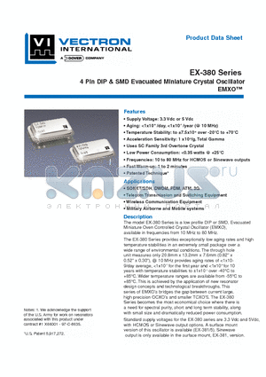 EMX-380 datasheet - 4 Pin DIP & SMD Evacuated Miniature Crystal Oscillator