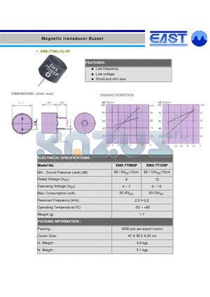EMX-7T06SP datasheet - Magnetic transducer Buzzer