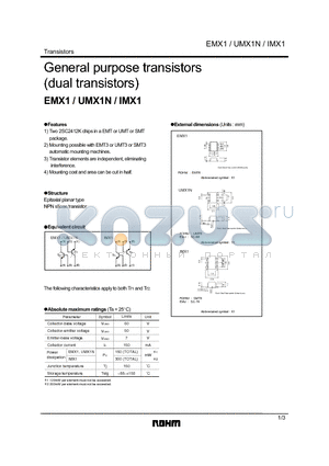 EMX1 datasheet - General purpose transistors (dual transistors)