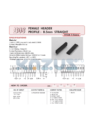 B08 datasheet - FEMALE HEADER PROFILE : 8.5mm STRAIGHT