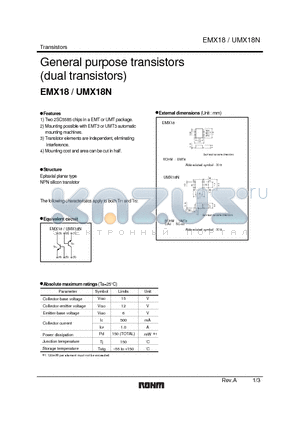 EMX18_1 datasheet - General purpose transistors (dual transistors)