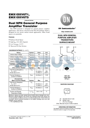 EMX1DXV6T1 datasheet - Dual NPN General Purpose Amplifier Transistor