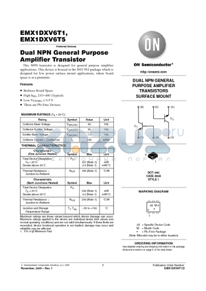 EMX1DXV6T5G datasheet - Dual NPN General Purpose Amplifier Transistor