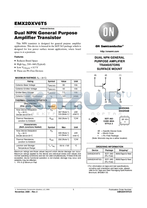 EMX2DXV6T5 datasheet - Dual NPN General Purpose Amplifier Transistor