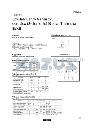 EMX28 datasheet - Low frequency transistor, complex (2-elements) Bipolar Transistor