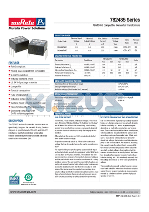 782435C datasheet - ADM2485 Compatible Converter Transformers