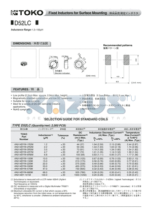 D52LC datasheet - Fixed Inductors for Surface Mounting