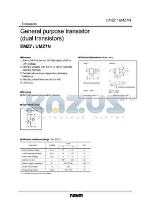 EMZ7 datasheet - General purpose transistor(dual transistors)