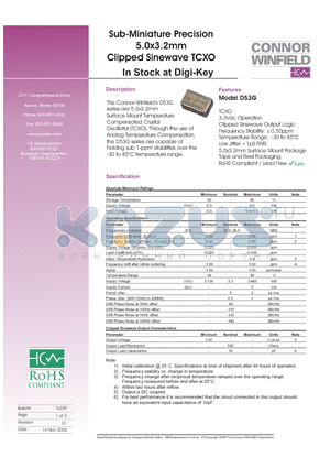 D53G-026.0M datasheet - Sub-Miniature Precision 5.0x3.2mm Clipped Sinewave TCXO