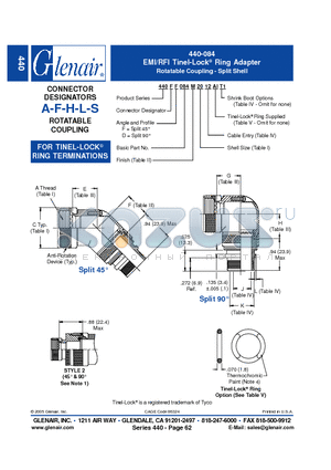 440AD084M10 datasheet - EMI/RFI Tinel-Lock Ring Adapter Rotatable Coupling - Split Shell