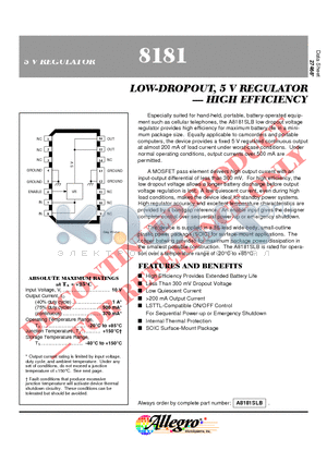 A8181 datasheet - LOW-DROPOUT, 5 V REGULATOR . HIGH EFFICIENCY