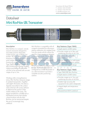 7842 datasheet - Mini RovNav LBL Transponder