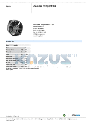 7855ES datasheet - AC axial compact fan