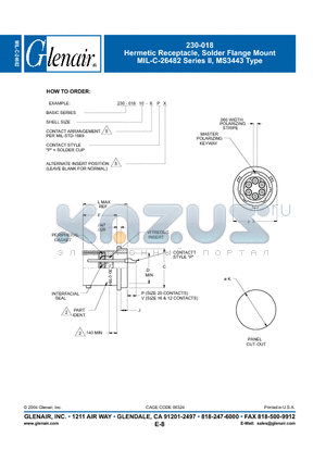 230-018166P datasheet - Hermetic Receptacle, Solder Flange Mount