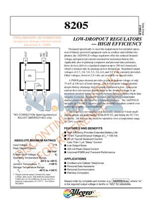 A8205SLH datasheet - LOW-DROPOUT REGULATORS . HIGH EFFICIENCY