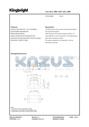 APC3216MBC datasheet - 3.2 X 1.6MM(1206) SMD CHIP LED