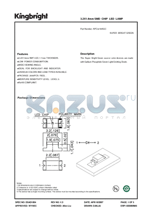 APC3216SGC datasheet - 3.2X1.6mm SMD CHIP LED LAMP