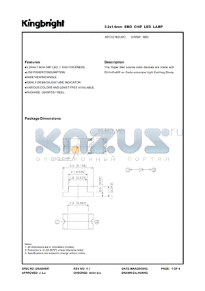 APC3216SURC datasheet - 3.2 X 1.6MM SMD CHIP LED lamp