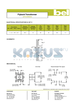 APC44002S datasheet - Flyback Transformer