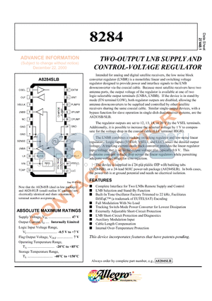 A8284SB datasheet - TWO-OUTPUT LNB SUPPLY AND CONTROL-VOLTAGE REGULATOR