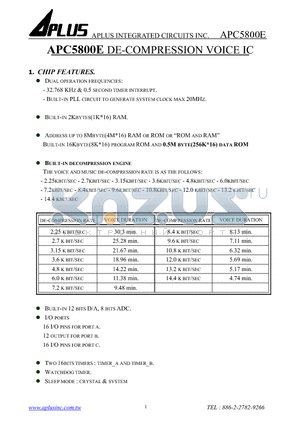 APC5800E datasheet - DE-COMPRESSION VOICE IC