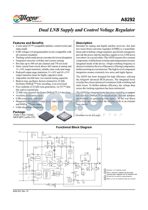 A8292SETTR-T datasheet - Dual LNB Supply and Control Voltage Regulator