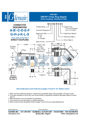 440AH001M09 datasheet - EMI/RFI Crimp Ring Adapter Direct Coupling - Standard Profile