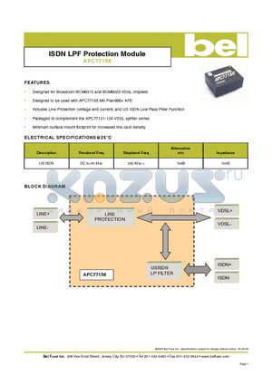 APC77158 datasheet - ISDN LPF Protection Module