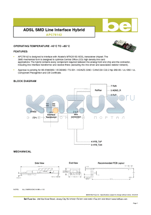 APC78142 datasheet - ADSL SMD Line Interface Hybrid