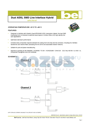 APC78147 datasheet - Dual ADSL SMD Line Interface Hybrid