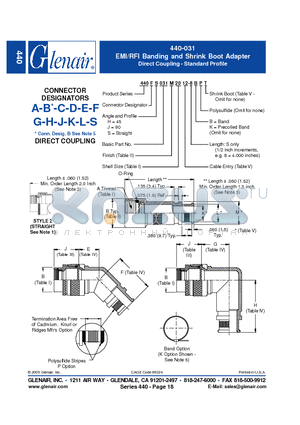 440AH031M10 datasheet - EMI/RFI Banding and Shrink Boot Adapter Direct Coupling - Standard Profile