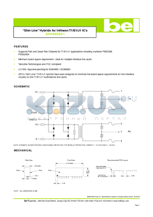 APC82201-I datasheet - Slim Line Hybrids for Infineon T1/E1/J1 ICs