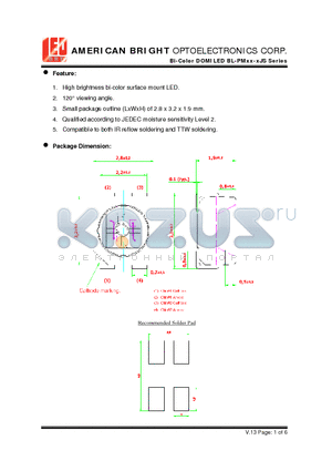 BL-PMRG-SJS datasheet - Bi-Color DOMILED High brightness bi-color surface mount LED.