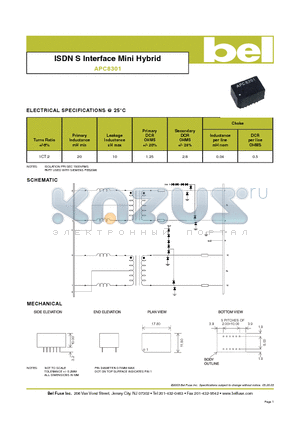 APC8301 datasheet - ISDN S Interface Mini Hybrid