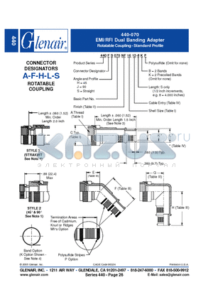 440AH070NF12 datasheet - EMI/RFI Dual Banding Adapter Rotatable Coupling - Standard Profile