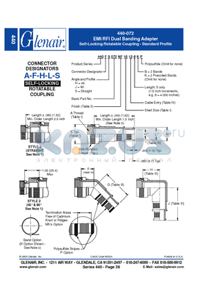 440AH072NF18 datasheet - EMI/RFI Dual Banding Adapter Self-Locking Rotatable Coupling - Standard Profile