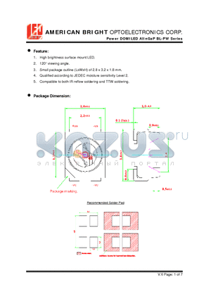 BL-PWA-TJS-C10 datasheet - Power DOMILED AlInGaP High brightness surface mount LED.