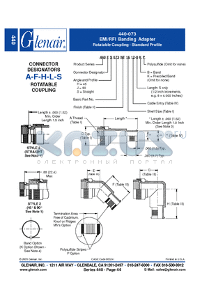 440AH073NF18 datasheet - EMI/RFI Banding Adapter Rotatable Coupling - Standard Profile