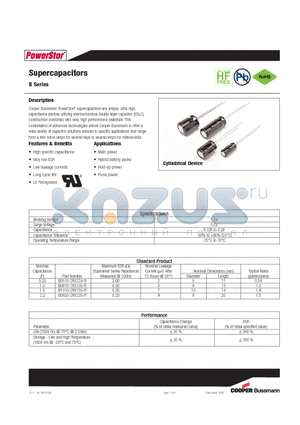 B0820-2R5225-R datasheet - Supercapacitors