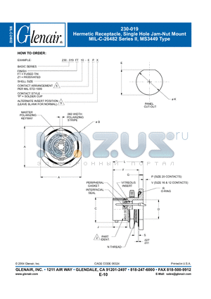 230-019FT106P datasheet - Hermetic Receptacle, Single Hole Jam-Nut Mount