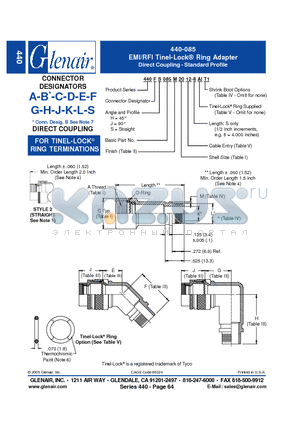 440AH085M12 datasheet - EMI/RFI Tinel-Lock Ring Adapter Direct Coupling - Standard Profile