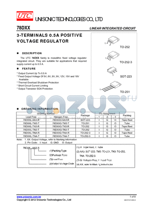 78DXXG-TM3-T datasheet - 3-TERMINALS 0.5A POSITIVE VOLTAGE REGULATOR