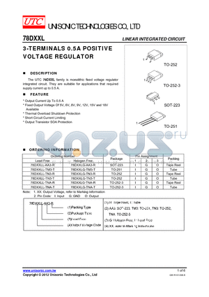 78DXXLG-AA3-R datasheet - 3-TERMINALS 0.5A POSITIVE VOLTAGE REGULATOR