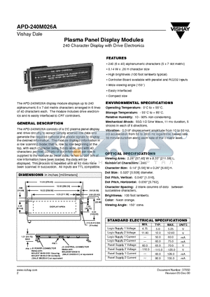 APD-240M026A datasheet - PLASMA PANER DISPLAY MODULES