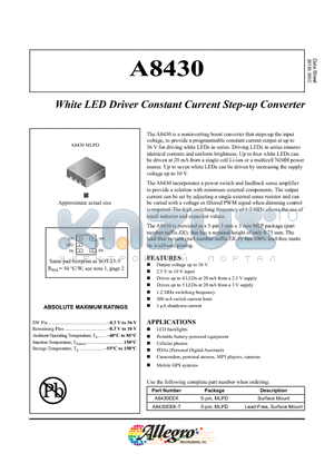 A8430 datasheet - White LED Driver Constant Current Step-up Converter