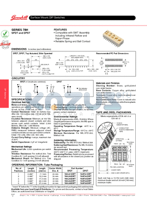 78HF01GWT datasheet - Surface Mount DIP Switches