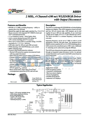 A8501 datasheet - 2 MHz, 4 Channel100 mA WLED/RGB Driver